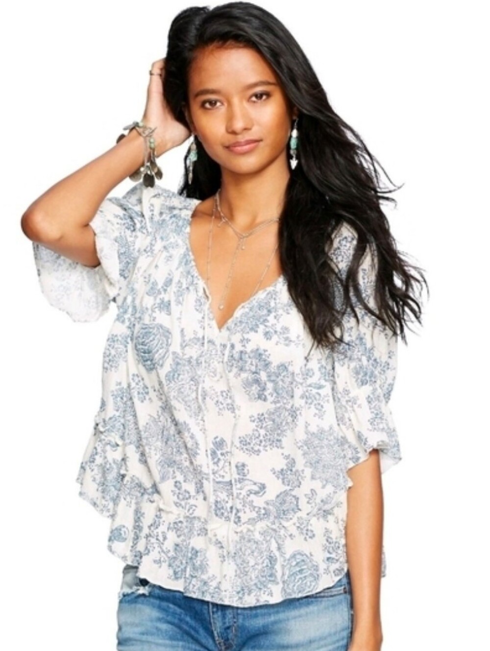 Denim & Supply Ralph Lauren Blue Floral Peasant Top - Women's